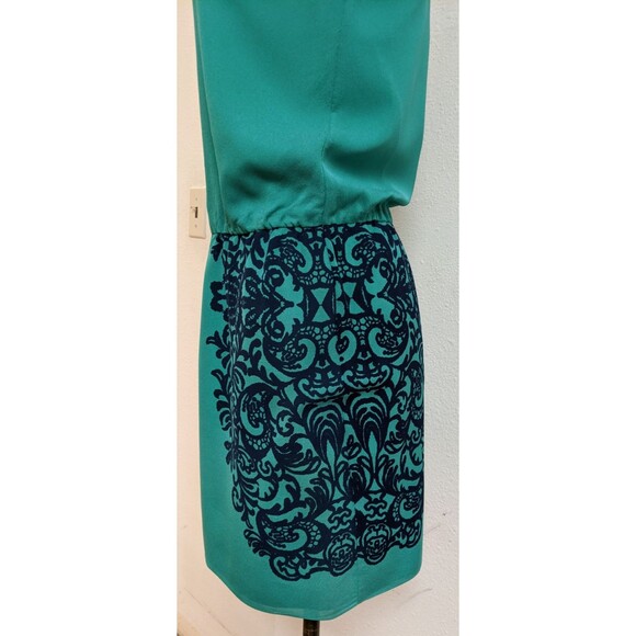 NWT~TIBI 100% Silk Teal Green w/Blue Design One-Shoulder Party Occasion Dress  4 - Picture 9 of 11